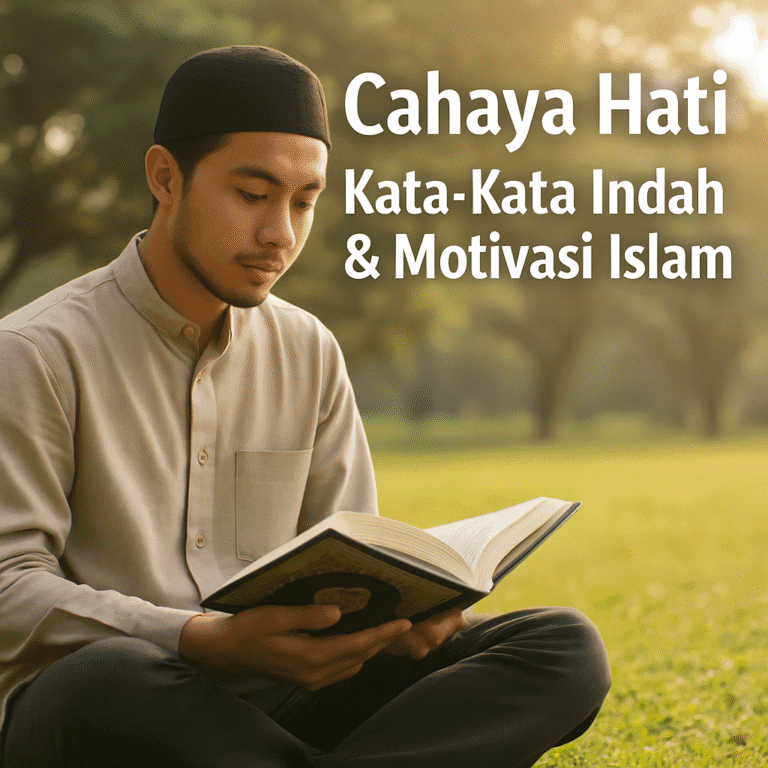 Gambar seorang Muslim sedang duduk di taman dengan Al-Quran terbuka di riba, cahaya matahari pagi menyinar lembut — mencerminkan ketenangan jiwa.