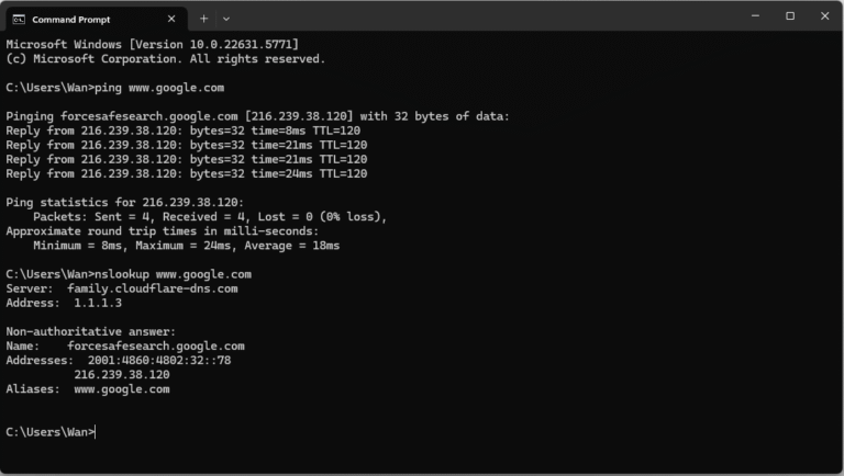 teknomaya nslookup